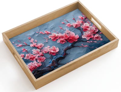 Dienblad hout 40x30 cm - Schootdienblad - Bloesem - Bloem - Roze - Tak - Borrelplank rechthoek - Plateau dienbladen