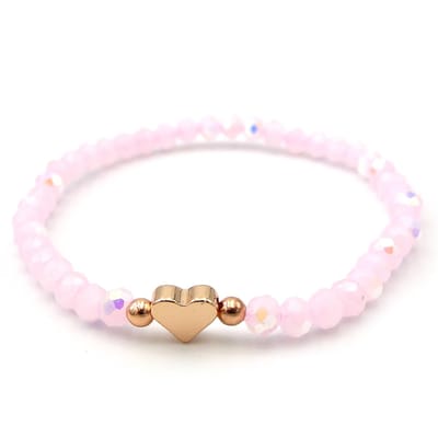 Kralenarmband goud en rose met 4mm glas kristal kraaltjes en rose-gold kleurig hartje valentijnkado
