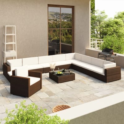 vidaXL - 12-delige - Loungeset - met - kussens - poly - rattan - bruin
