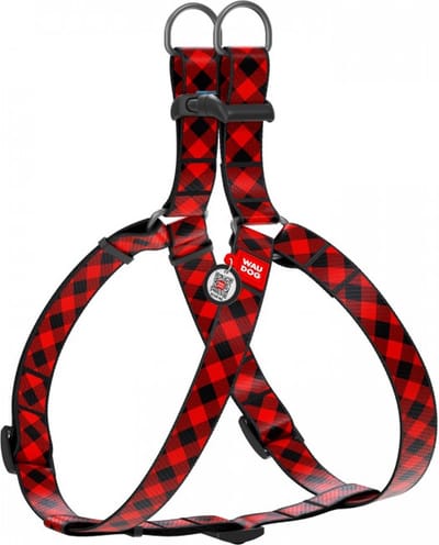 WAUDOG Red Tartan Harnas / Hondentuigje - Nylon - Gratis QR Tag - Breedte: 20 mm - Borstomtrek: 50 - 80 cm (GELIEVE ALVORENS BESTELLEN OPMETEN)