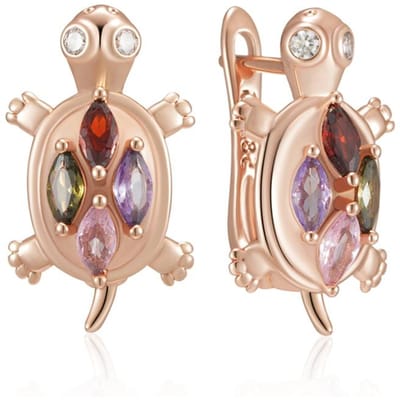 Boucles d'oreilles Tortue de mer en Zircon Naturel Coloré Pour Femmes Mode Couleur Or Rose Accessoire Quotidien Bijoux Animaux beige