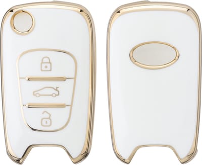 kwmobile autosleutel hoesje geschikt voor Hyundai 3-knops inklapbare autosleutel hoes - TPU autosleutel behuizing - Beschermende auto sleutel case - Sleuteletui in wit / goud