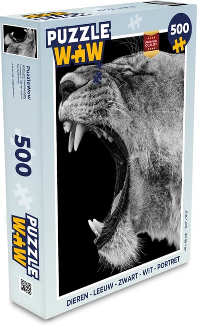 Puzzel Dieren - Leeuw - Zwart - Wit - Portret - Legpuzzel - Puzzel 500 stukjes