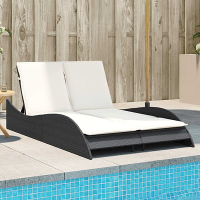 vidaXL - Ligbed - met - kussens - 114x205x73 - cm - poly - rattan - zwart