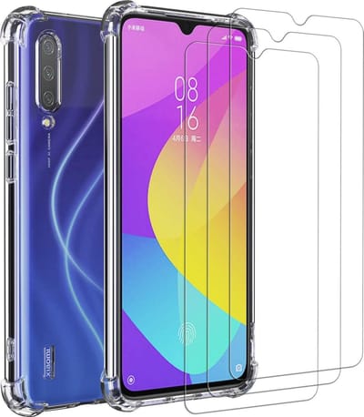 Anti-Shock transparant hoesje silicone met 2 Pack Tempered glas Screen Protector Geschikt voor: Xiaomi Mi 9T
