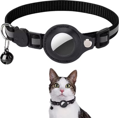BlueTime ® - Kattenhalsband zonder Tag - Halsband Kat & Kitten met Kattenbelletje - Kattenbandje, Poes, Kattenriem air & Tuigje met Houder - Zwart