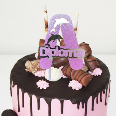 Taartdecoratie | Taarttopper | Zwemdiploma A groot | Roze | 14 cm breed | karton