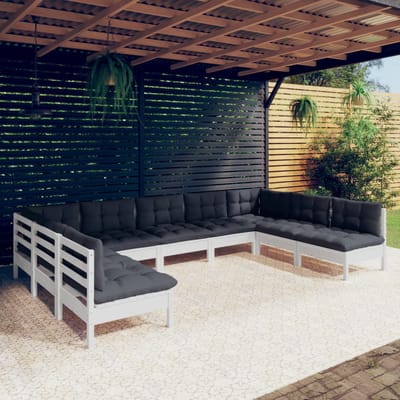 vidaXL - 9-delige - Loungeset - met - kussens - massief - grenenhout - wit