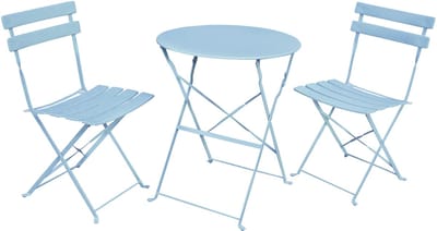 3-delige Balkonmeubelen ORION / Tuinmeubelset / Blauw / Balkonset Bistrotafel en 2 Stoelen Inklapbare van Metaal / Tuinmeubelset / Ronde Tafelblad Ø 60 cm