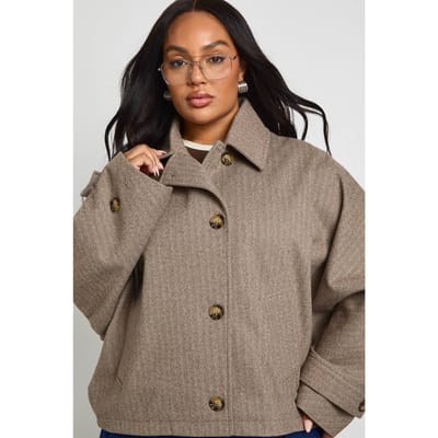 boohoo Dames Plus Gekorte Trenchcoat | Taupe | Maat: 16
