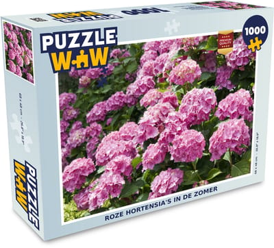 Puzzel roze hortensia's in de zomer - Legpuzzel - Puzzel 1000 stukjes volwassenen