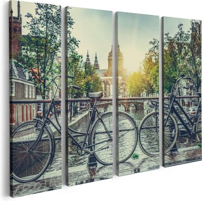 Artaza Canvas Schilderij Vierluik Amsterdamse Brug Bij Een Gracht Met Zonsondergang - 80x60 - Foto Op Canvas - Canvas Print