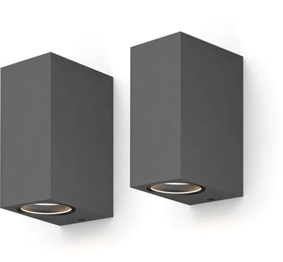 Calex Wandlamp Up & Downlight Bergamo - 2x GU10 - IP54 Water- en Stofbestendig - Geschikt voor Binnen en Buiten - Eenvoudige installatie - Rechthoek - Antraciet – 2-Pack