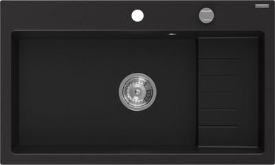 Mexen Omar granieten gootsteen 1-komorig 800 x 480 , zwart, chroom sifon - 6520801005-77