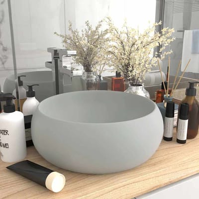 vidaXL - Wastafel - rond - 40x15 - cm - keramiek - mat - lichtgrijs
