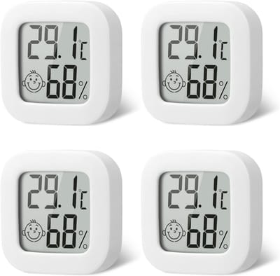 TOVBMUP Mini LCD-thermometer - Digitale binnenthermometer en hygrometer - Draadloze hygrometer - Geschikt voor kinderkamers, woonkamers, kantoren, kassen - Wit - 4-pack