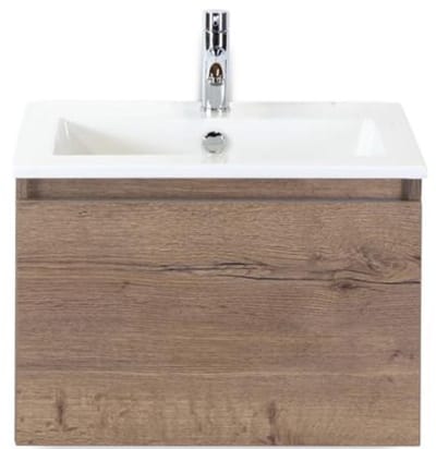 Frozen Badmeubelset 60 cm - Greeplijst in Kleur - Tabacco - Keramische Wastafel Wit 1 Kraangat