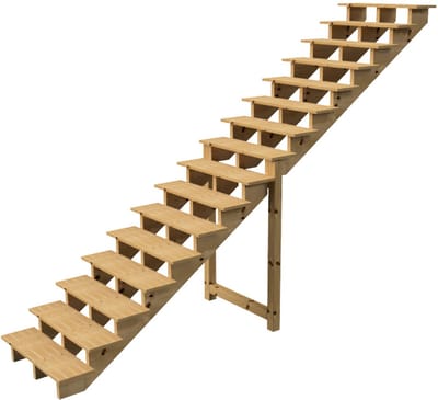 BERLIN Houten Buitentrap - 16 Open Treden 275 cm Hoog - 100 cm Breed