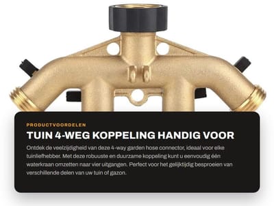 Dailygoods- Tuinslang Splitter 4-Weg - Tuinslang Koppelingen - Waterverdeler - Messing - Corrosiebestendig - Eenvoudig te Installeren - Tuinslang Verdeler