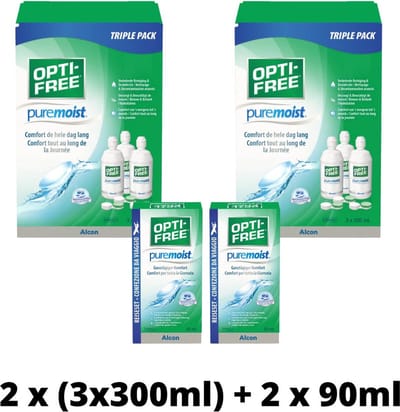 OptiFree Puremoist 2x voordeelpak: 3x 300ml + 3lenshouders + gratis reisverpakking: 2x 90ml