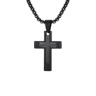 Sorprese Kruis Ketting Heren - Virtus - Zwart - 60 cm - Kruis Hanger 3,2 x 2,2 cm - Elegant & Stijlvol - Model ZZ