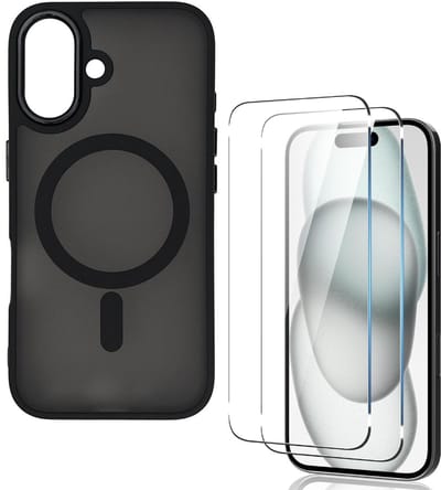 Matte magnetische hoes Geschikt voor: iPhone 16 - Compatibel met MagSafe + 2x Screenprotector - Matte achterkant - Zwart