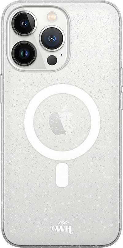 xoxo Wildhearts magnetisch telefoonhoesje - Geschikt voor iPhone 13 Pro - Sparkle Away Transparent - Hoesje met glitter - Shockproof case - Transparant - magnetisch hoesje