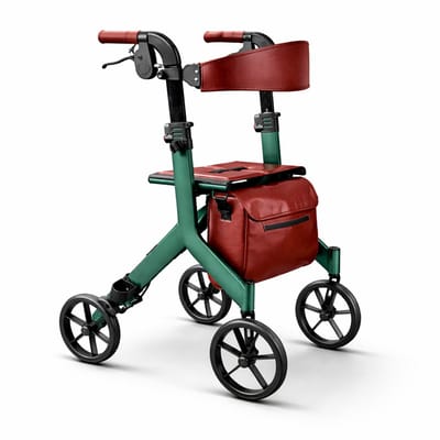 Rollator Lichtgewicht Opvouwbaar – MoveLite Comfort – 6,5 kg – Grote Wielen 25 cm – Weggewerkte Remkabels – Binnen & Buiten – Verstelbaar – Inclusief Tas & Stokhouder – British Racing Green
