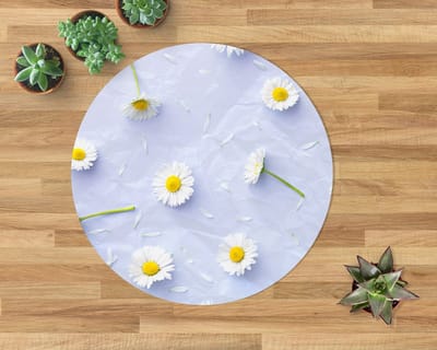Coloray Vloerbeschermer - Witte madeliefjes Stoel Mat - 100x100 cm - Wit Vloerbeschermer Harde Vloer - Motif Vloerbeschermer - Mótif Vloerbeschermer - Ronde Mat - Natuur Thema