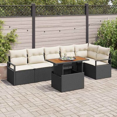 vidaXL - Tuinbank - Set - 7 - st - 6-Aantal - zitplaatsen - Zwart - poly - rattan