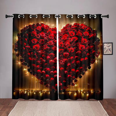2-delig Roze Liefde Hart Gordijn Valentijnsdag Thema Rood Romantisch Bloemen Goud Sterrenlicht Woonkamer Slaapkamer Raamdecoratie 50W130H(CM)X2PCS&Hook
