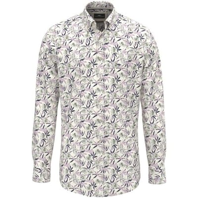 Fynch-Hatton Overhemd Slub Flower Pattern Button-Down Magnolia / male