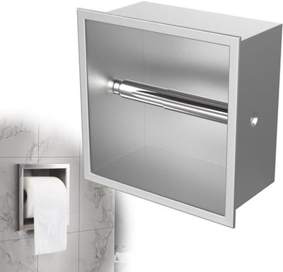 Inbouwrolhouder Roestvrij Staal 17 x 17 x 8,6 cm - Ruimtebesparend - Toiletrolhouder - Badkameraccessoires - Snelle Vervanging - Geschikt voor Kleine Badkamers - Toiletpapierhouder