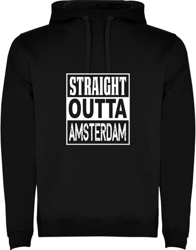 Zwarte Hoodie Straight OUTTA Amsterdam - straattaal - humor Maat M