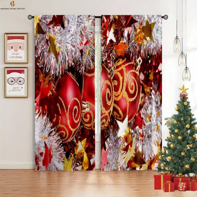 Raamgordijnen Kerstsokken Sneeuwpop Kerstman Bedrukte Gordijnen Slaapkamer Woonkamer Nieuwjaarsfeest Decoratie Gordijnen W50xH130(CM)x2PCS&Rod pocket gray