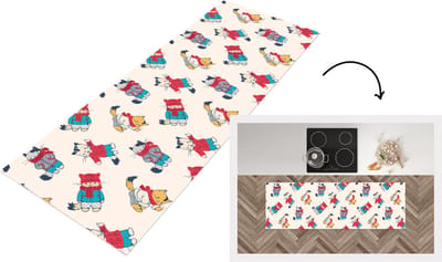 Keukenloper - Loper keuken - Winter - Kat - Dieren - Patroon - 150x50 cm - Keukenloper vinyl