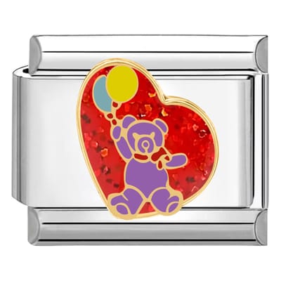 Quiges - Schakel - Bedel - 9mm - charms - Beer met ballon - Geschikt voor - armband - Schakelarmband - italy bedels armband