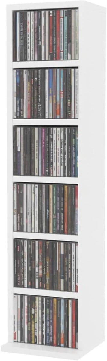 Cd-kast - Opbergkast Dvd-rek - Muziekcollectie Organiseren - Zes Open Vakken - 21 x 20 x 88 cm - Wit