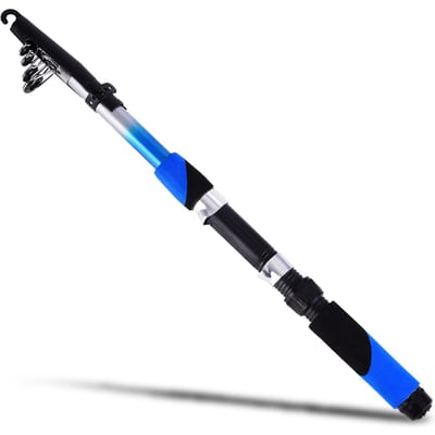 Canne à pêche télescopique Portable de 2.1M, en fibre de verre, pour voyage, pêche en mer, Spinning bleu