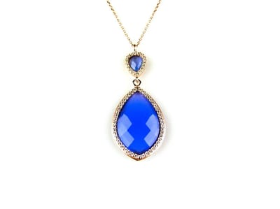 model Markies collier in zilver roze verguld gezet blauwe steen en cubic zirconia