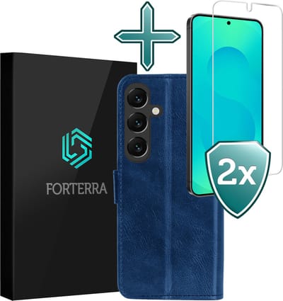 Hoesje Met 2x Screenprotector - Geschikt voor Samsung Galaxy S25 - Luxe Pasjeshouder - Flip Case - Bookcase Portemonee - Kunstleer Book Case - Flipcase Hoes - Book Cover - Walletcase - Portemonneehoes - Donkerblauw