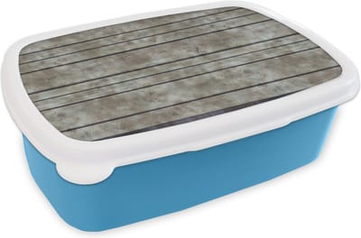 Broodtrommel Blauw - Lunchbox - Brooddoos - Retro - Plank - Patronen - 18x12x6 cm - Kinderen - Jongen