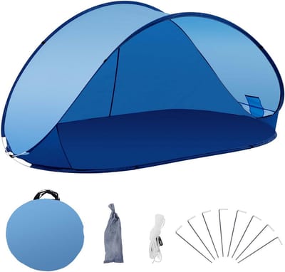 Snel Opzetbaar Strandtent met UV-bescherming en Privacyhoes Blauw