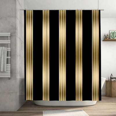 Moderne Zwart-Gouden Streep Douchegordijn - Creatief Lineair Geometrisch Ontwerp - Binnen Huis Badkamer Decor Artistiek Badgordijn W60H190(CM)-1 Pcs