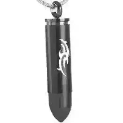 Aramat Jewels | Gedenkhangers | Ashanger Bullet Kogel RVS – Meerdere Kleuren & Modellen Stoer Gedenksieraad | Tribal/Zwart-5x1cm | |15mm | Staal | Volwassenen | Verkleurd niet