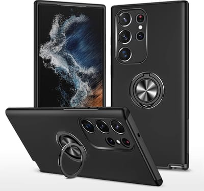 Telefoonhoesje Met Vingerring & Magneet voor Telefoohouders - Hoesje Geschikt voor: Samsung Galaxy S23 Ultra - Anti-drop harde cover - Zwart