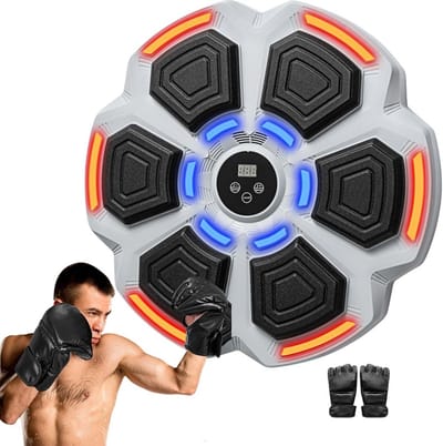 Muziek Boksmachine - Boks trainer - Fitness thuis - Met lichteffecten - 47 x 41 cm - Grijs