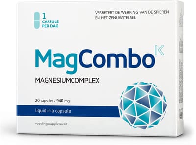 MagCombo - Geconcentreerd zuiver magnesium, (speciale) olieformule voor maximale opname, verrijkt met vitamines B2, B6, B12 en C, 1 capsule per dag, in laboratorium getest. - 20 Capsules