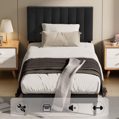 KUTAS Metalen Bedframe - Gestoffeerd Hoofdbord Zwart - Eenpersoonsbeddenden 90x200 CM - Verstelbaar Hoofdbord - Opbergruimte Onder Het Bed - Draagkracht 480 kg (Zonder matras)
