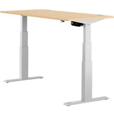 Schäfer Shop Select ERGO-T bureau, elektrisch in hoogte verstelbaar, rechthoekig, T-poot, B 1200 x D 800 x H 640-1300 mm, ahorn decor/blank aluminium